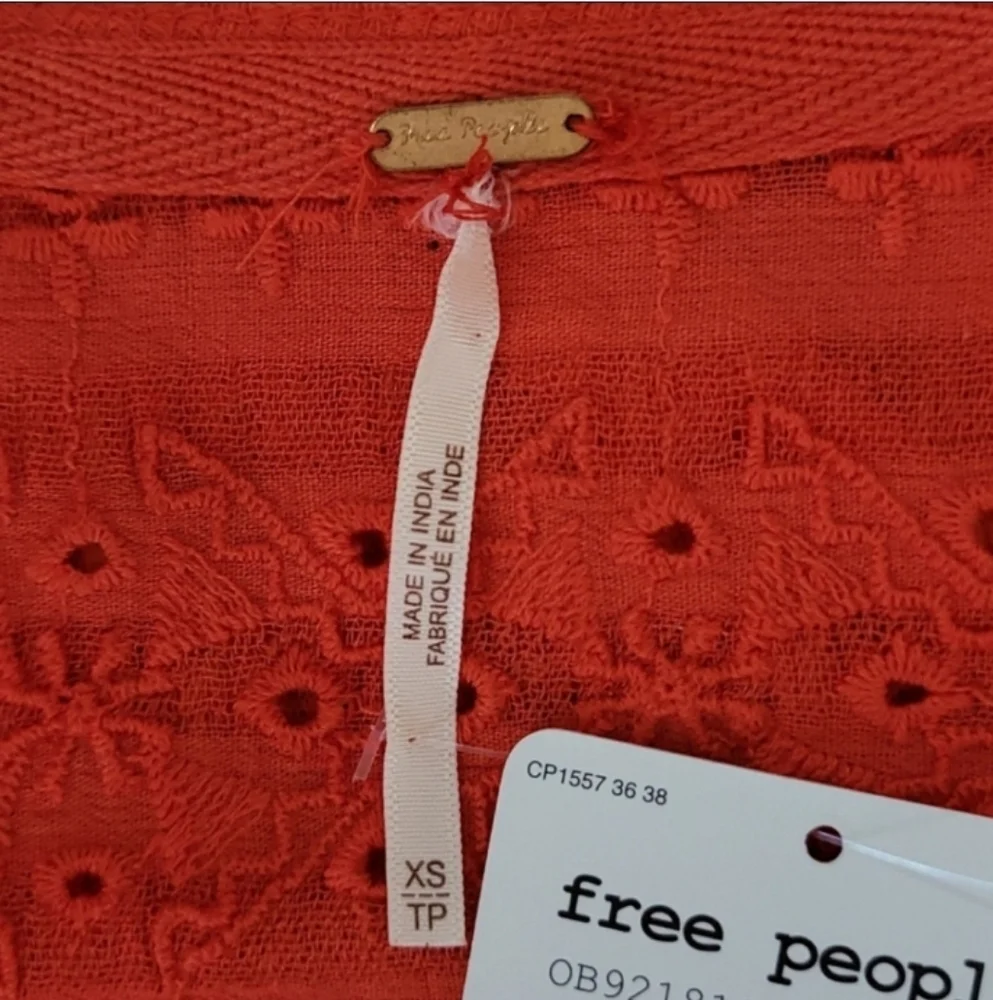 Free People Parisian Nights V-neck Waffle Knit Top Vermillion Red Size XS NWT