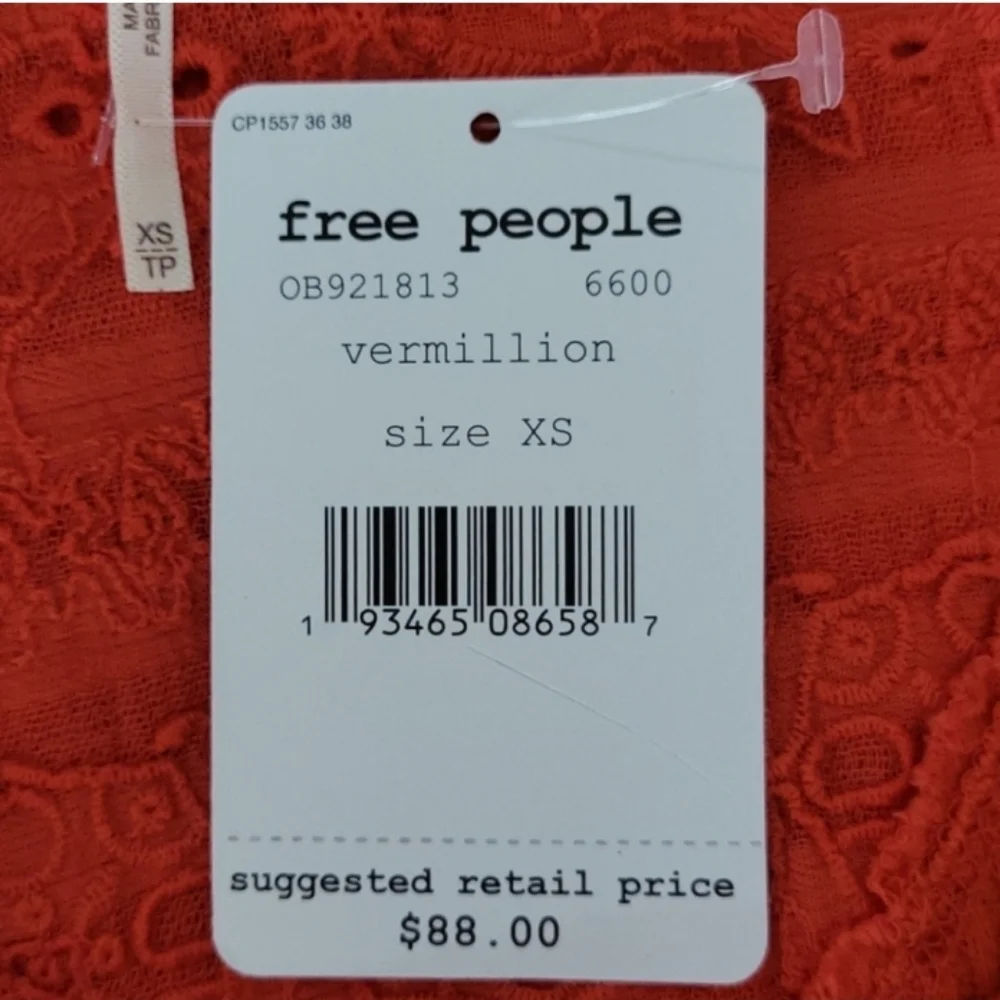 Free People Parisian Nights V-neck Waffle Knit Top Vermillion Red Size XS NWT