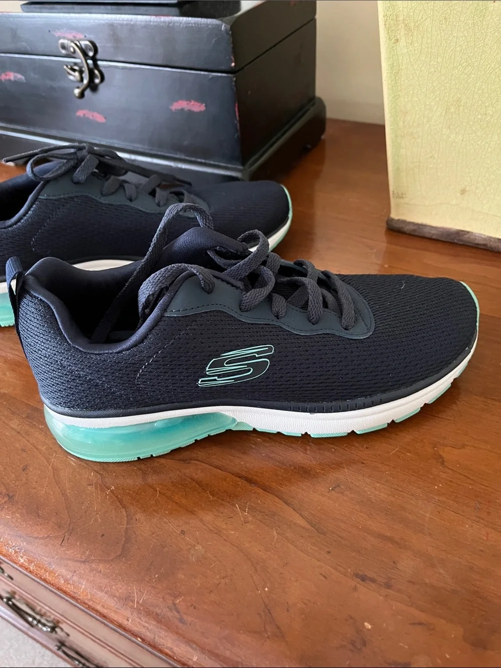 Skechers Women's Navy Sneakers with Mint Green Accents