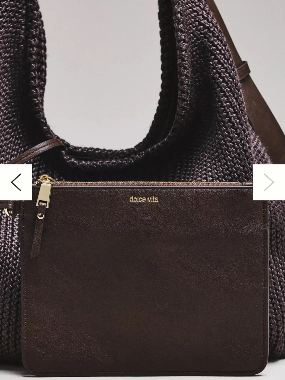 Dolce Vita raffia Woven Hobo Bag in Dark Brown with Gold Hardware