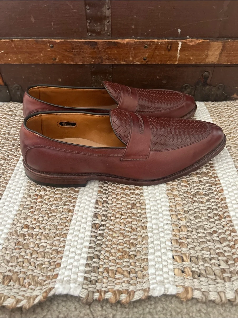 Allen Edmonds Foley Brown Woven Leather Slip-On Dress Loafers Men’s 12 D