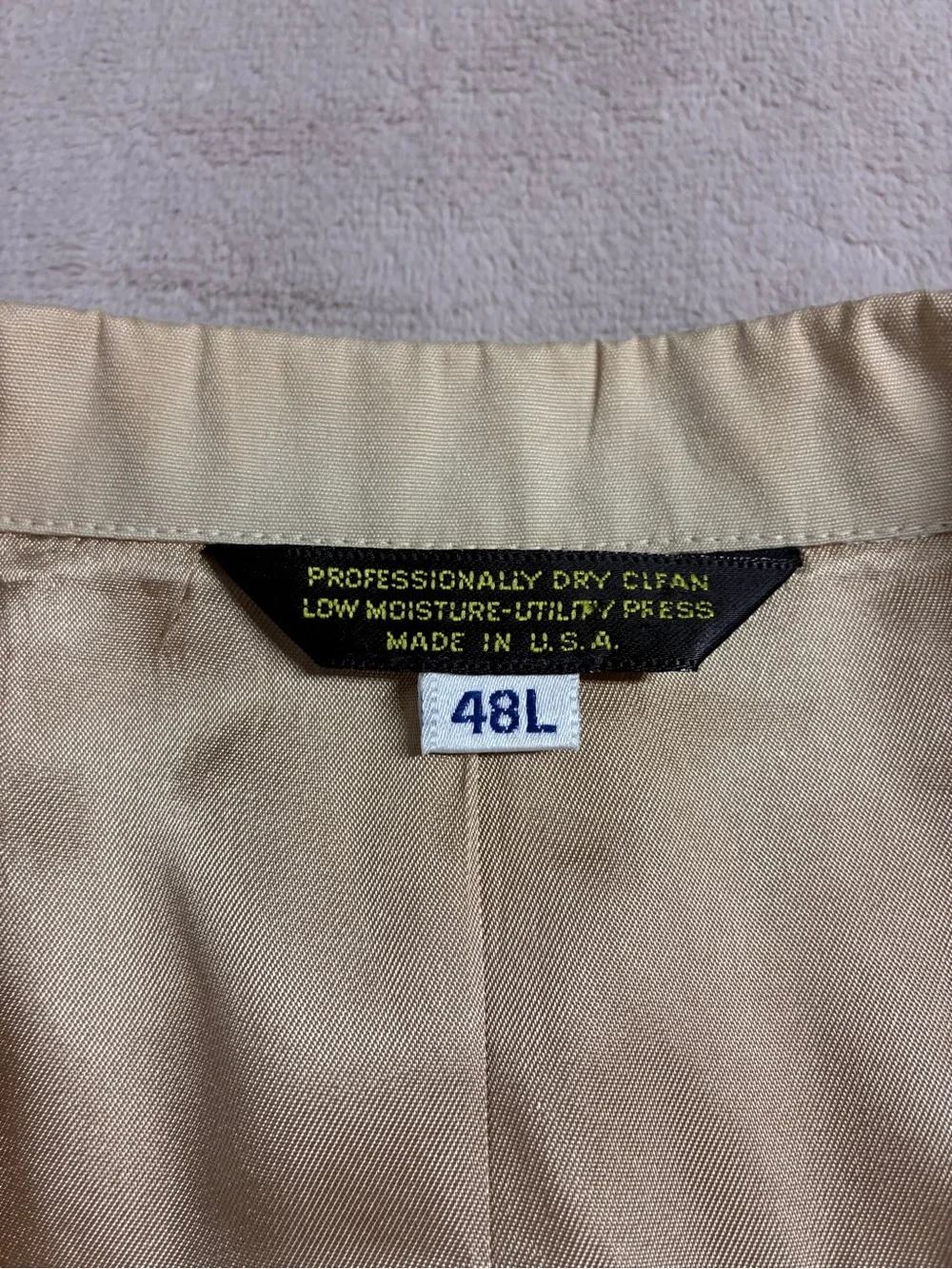 Vintage LL Bean Mens Sport Coat Blazer 48L Khaki Combed Cotton Made In USA Flaws