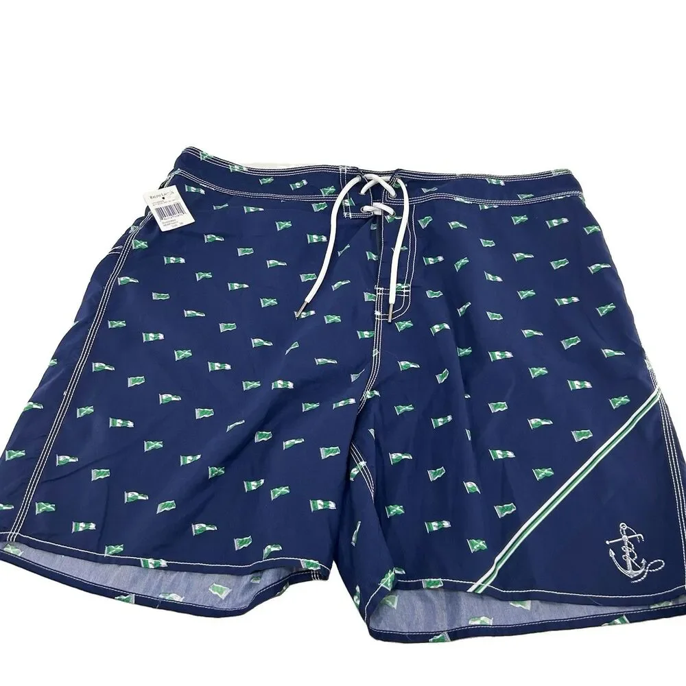 Polo Ralph Lauren Mens Size 36 Nautical Print Blue Green Swim Trunks BoardShorts