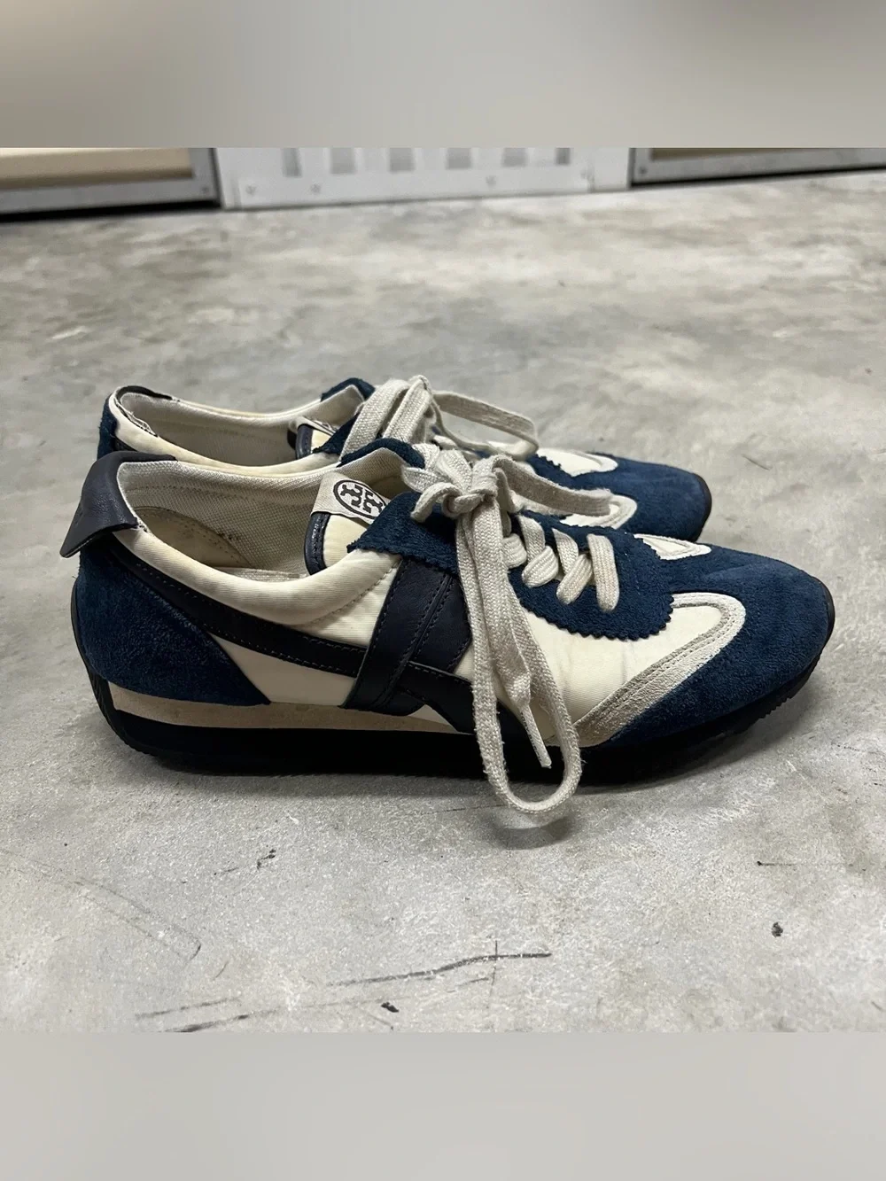 Tory Burch Tory Sneaker Navy White Blue Nylon Suede Women's Size 7 READ DESCRIPT