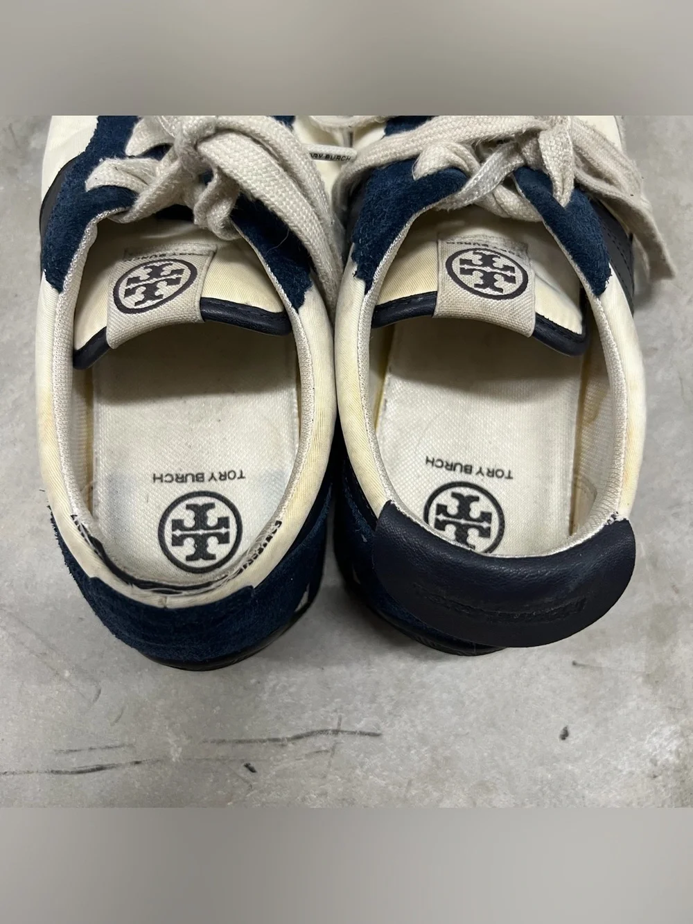 Tory Burch Tory Sneaker Navy White Blue Nylon Suede Women's Size 7 READ DESCRIPT