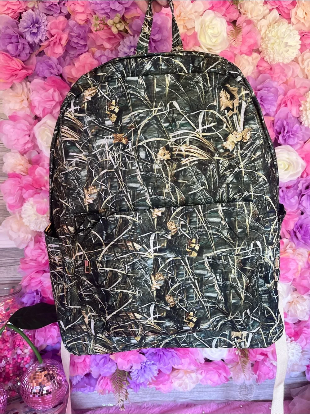Kids Quilted Camo Print Backpack - Green