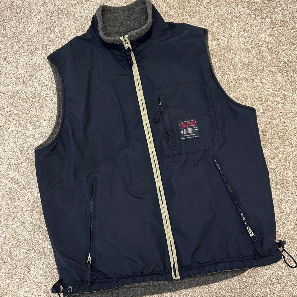 Vintage Abercrombie & Fitch Reversible Vest Men Siz Large 90s Full Zip Blue Gray
