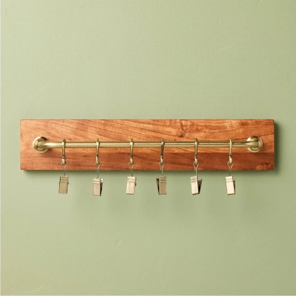 Brass and Wood Wall Rail with Clips - Hearth & Hand™ with Magnolia