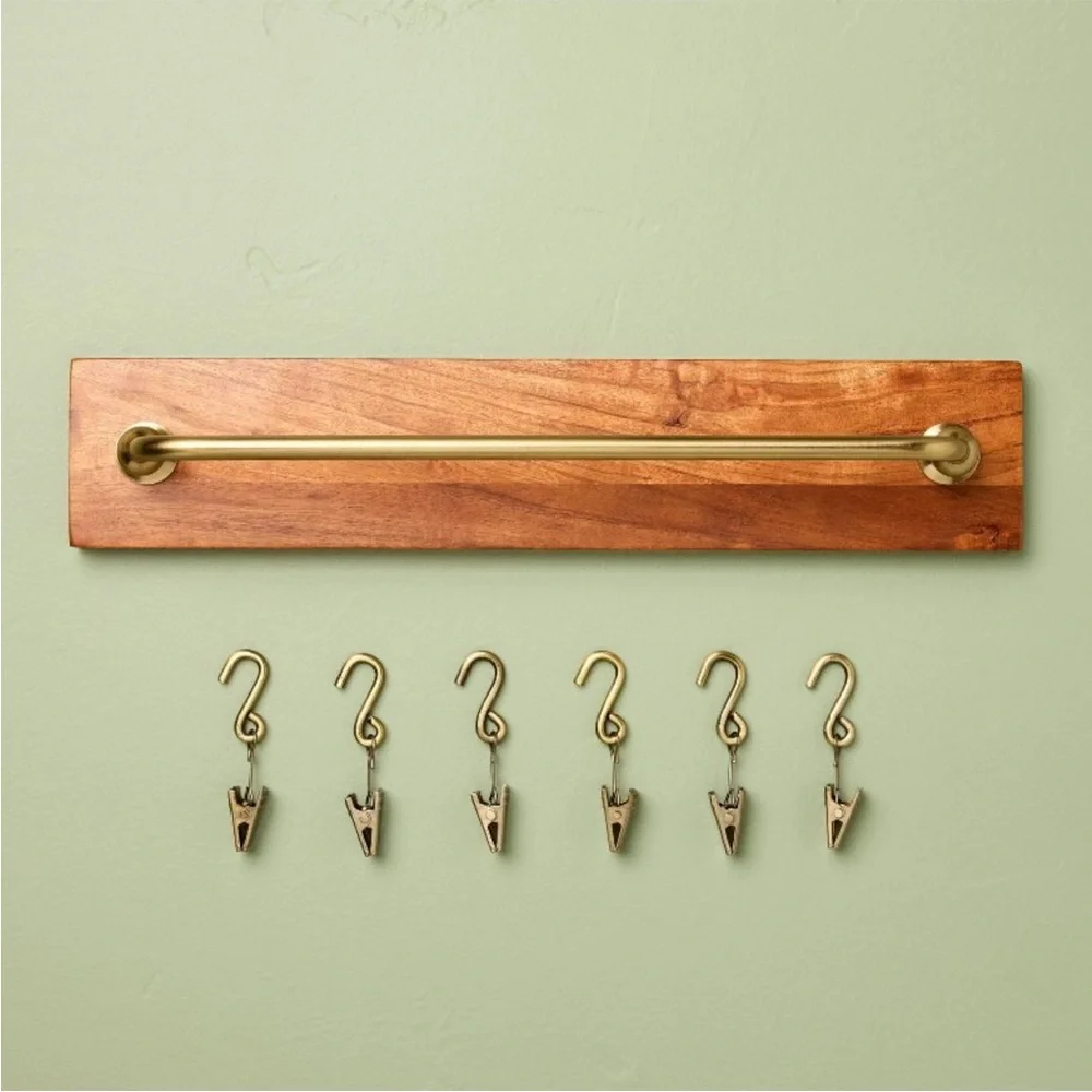 Brass and Wood Wall Rail with Clips - Hearth & Hand™ with Magnolia