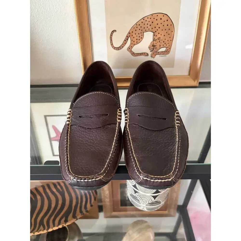 L.L.Bean Mens 10 D Brown Leather Penny Loafers Vibram Driving Moc Slip On Shoes