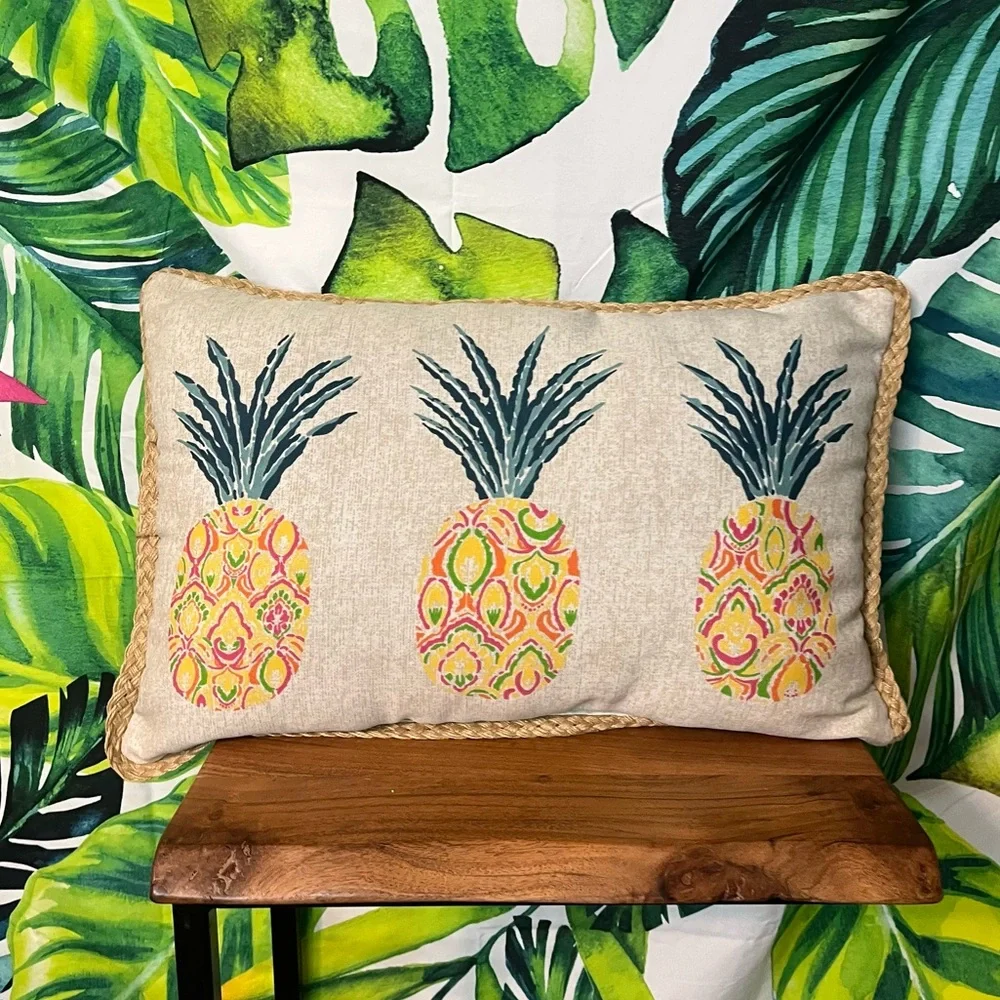 Tropical Pineapple Key West Coastal Beach Colorful Summer 21.5” x 14.5” Pillow
