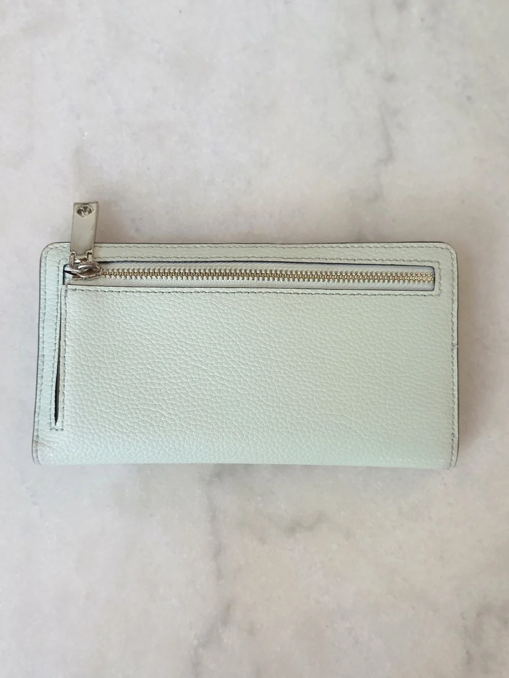 Kate Spade New York Staci Large Slim Bifold Wallet Mint Green Pebbled Leather