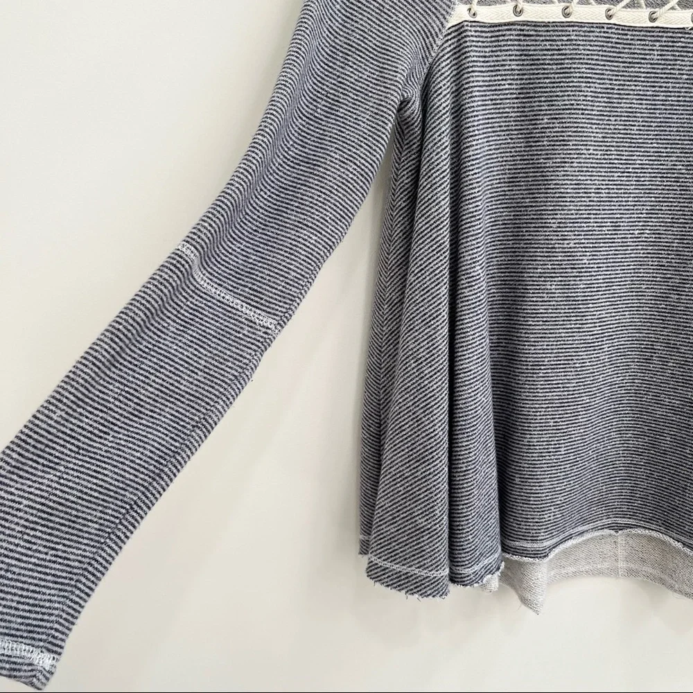 Free People Lacey Love Pullover Top Long Sleeve Blue White Stripe Size XS