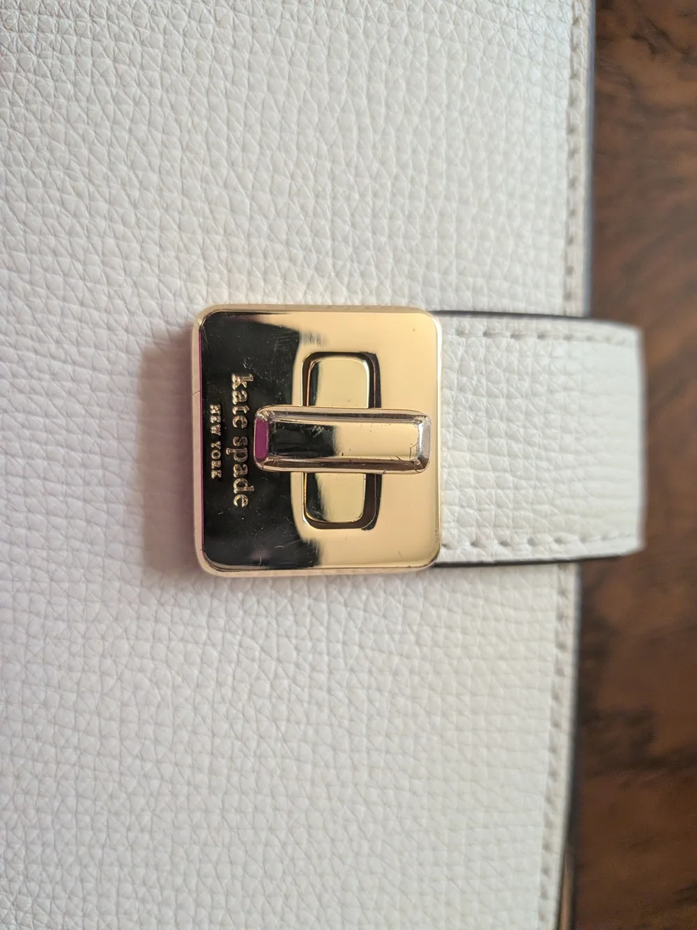 kate spade White Leather Wallet with Gold Turnlock