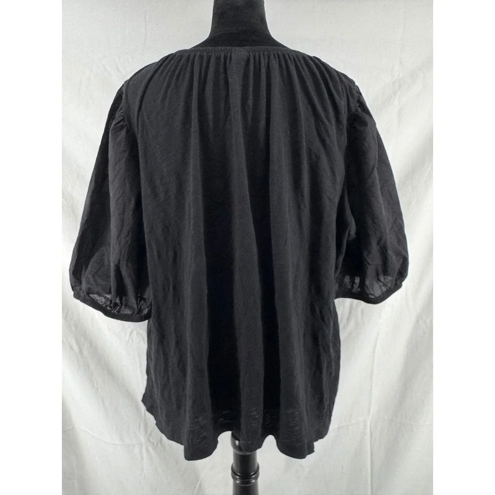 Old Navy Womens XXL Tall Black Cotton Puff Sleeve Keyhole Peasant Blouse Top