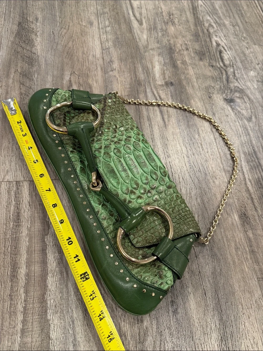 Tom Ford for Gucci 2004 Green Python Horsebit Chain Clutch Shoulder Bag Rare