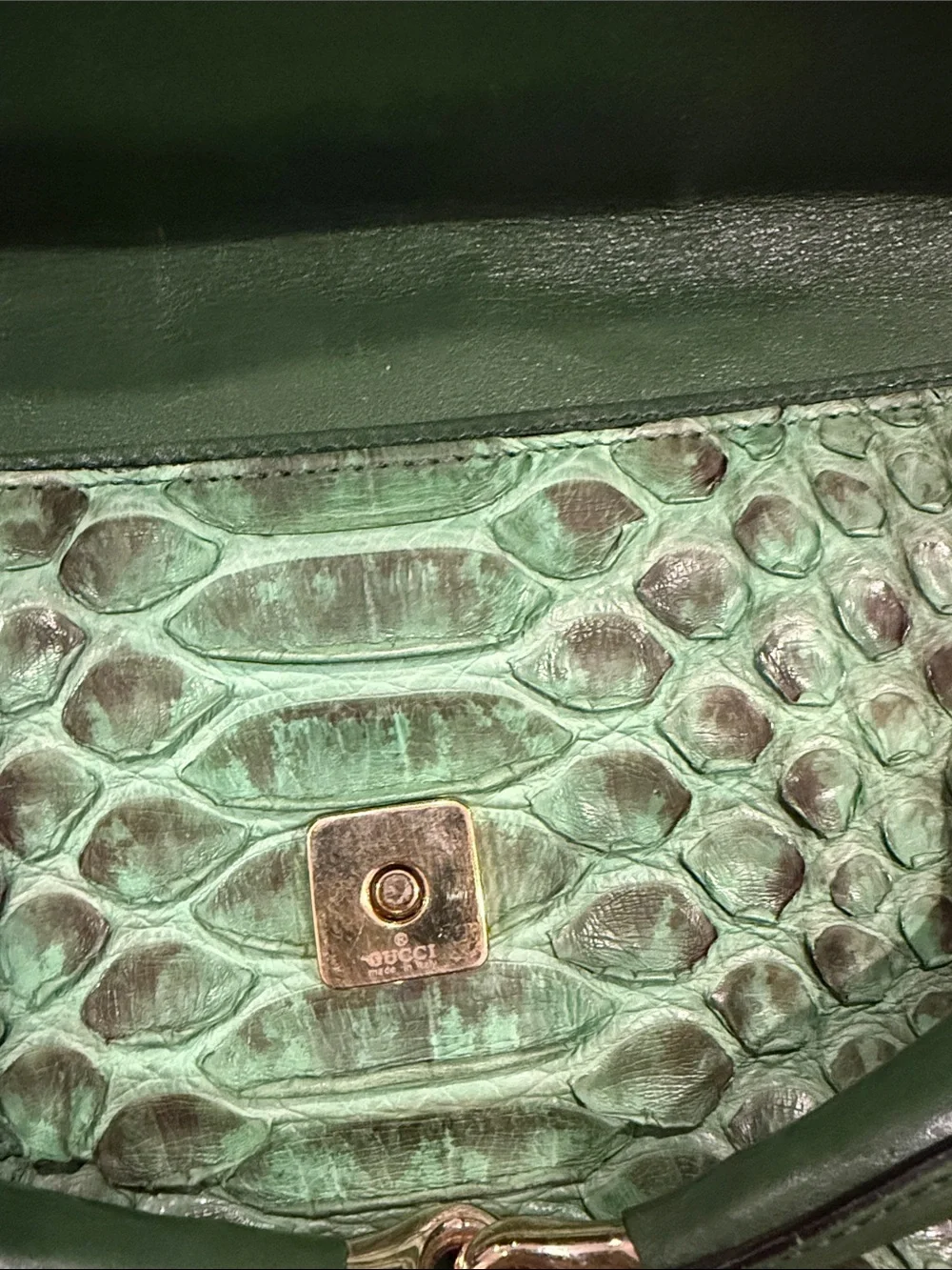 Tom Ford for Gucci 2004 Green Python Horsebit Chain Clutch Shoulder Bag Rare