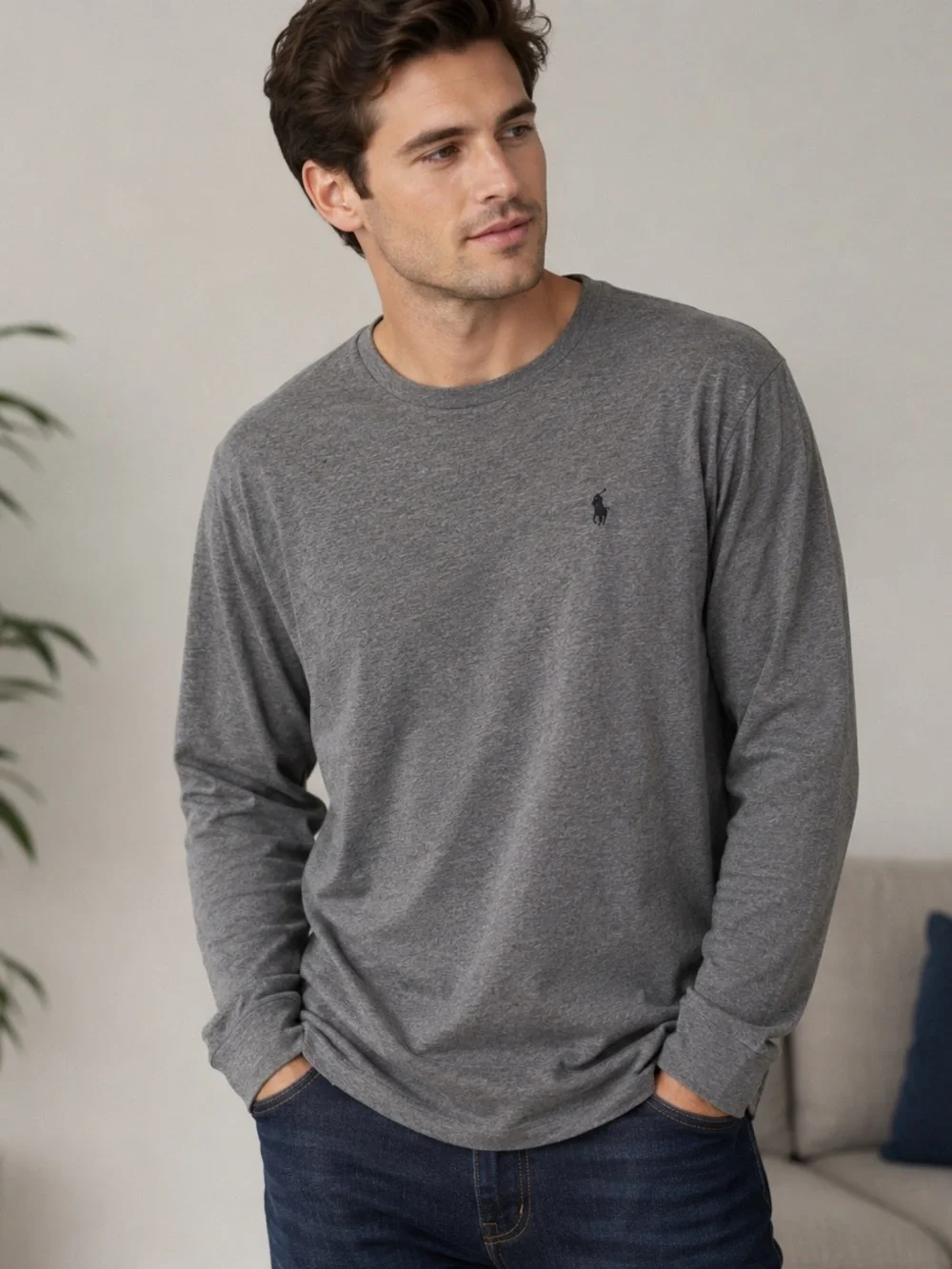 Polo by Ralph Lauren Size Large Gray Long Sleeve Cotton Polo Shirt Classic fit