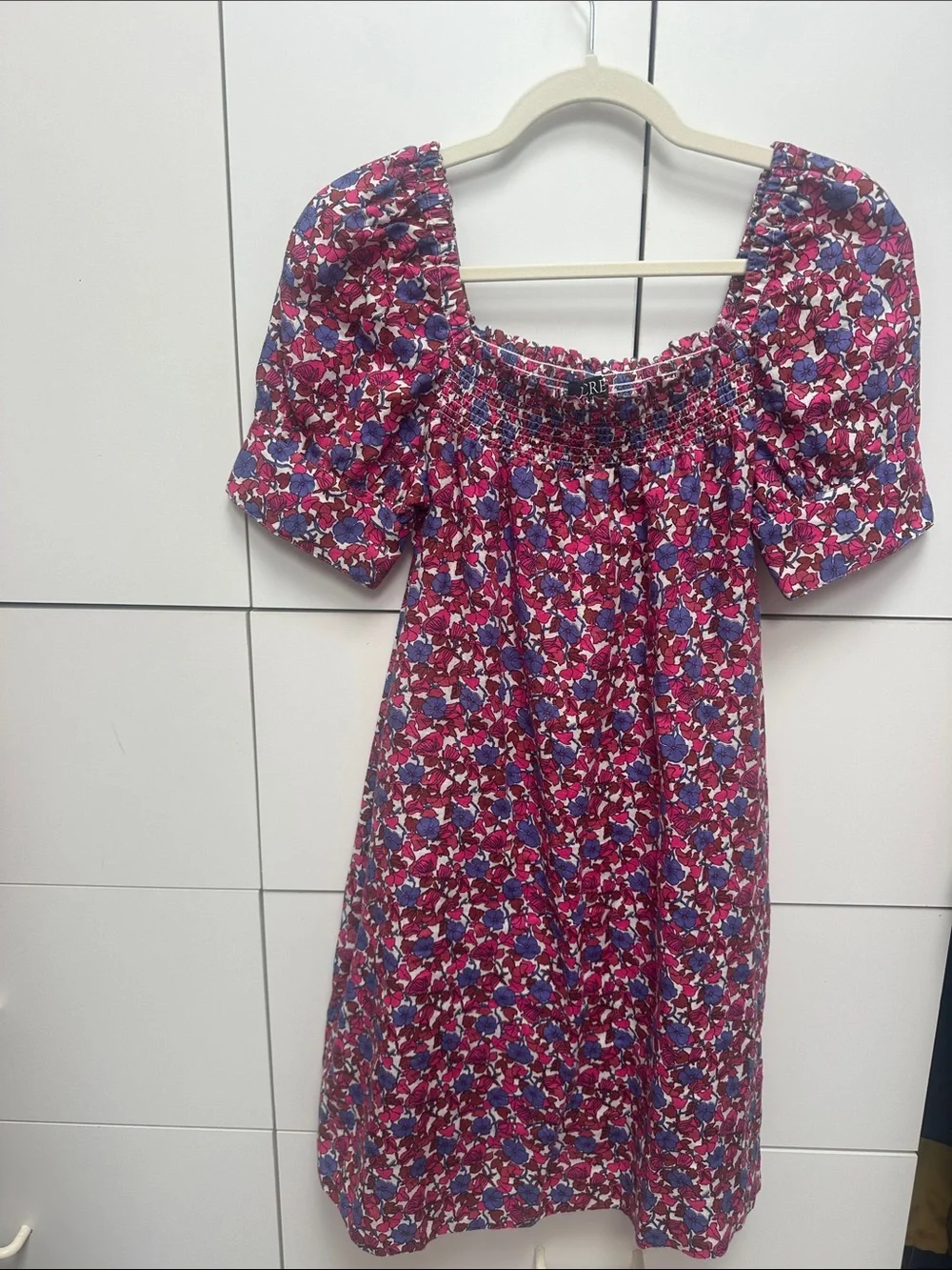 J.Crew Floral Puff-Sleeve Dress in Magenta and Purple