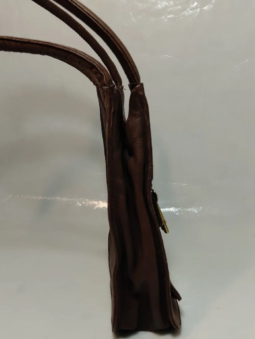 Fossil Chocolate Brown Pebbled Leather Hobo Shoulder Bag. Double Handles W/ Key