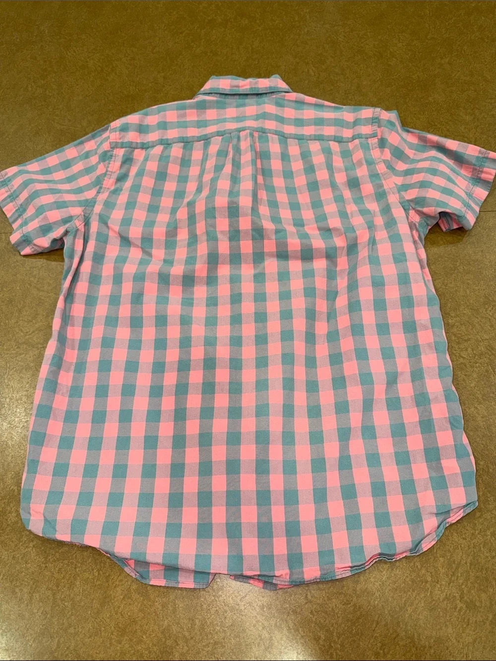 J. Crew Pink and Green-Gray Short-Sleeve Check Button-Down Shirt • Pocket • M