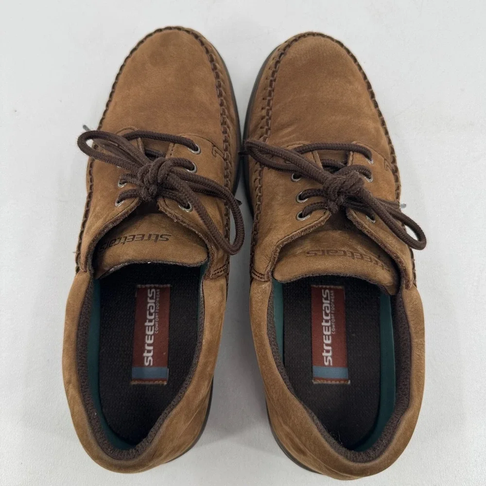 Skechers MENS Brown Leather Lace Up Casual Oxford Shoes Sneakers SIZE 10 XWIDE