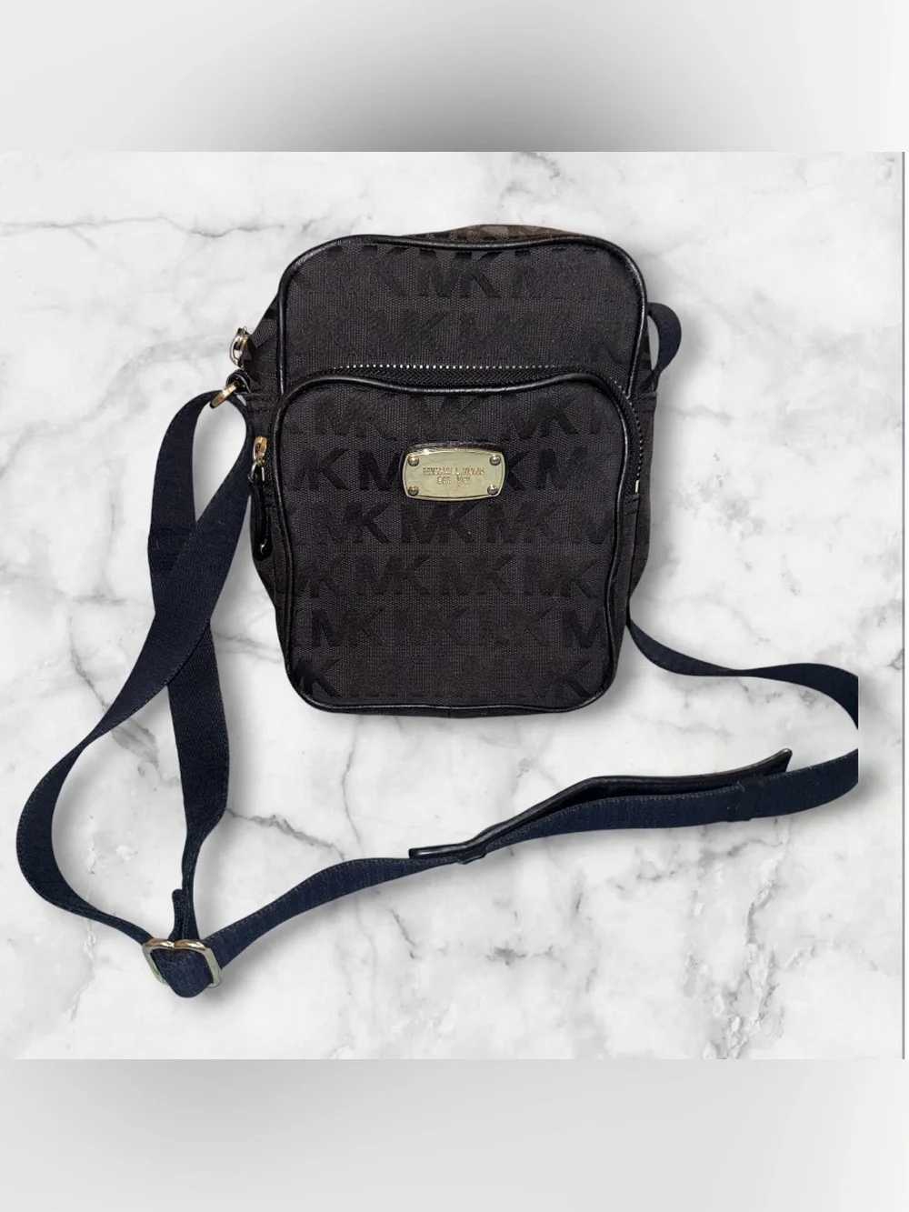 Michael Kors Black Logo Crossbody Messenger Bag with Gold Hardware
