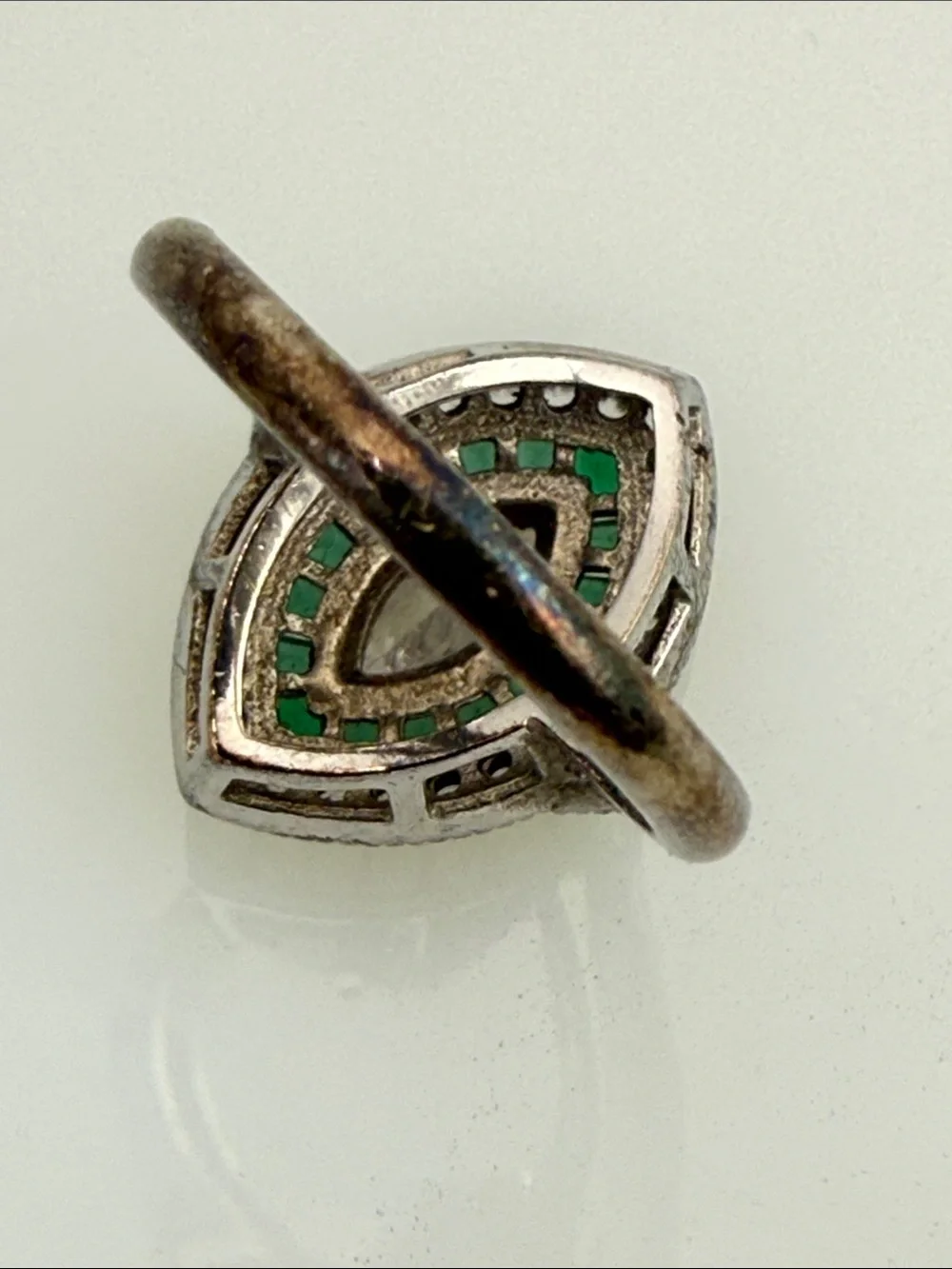 Emerald color Halo Marquise Ring Green & White art deco Statement 925 stamp Sz 5
