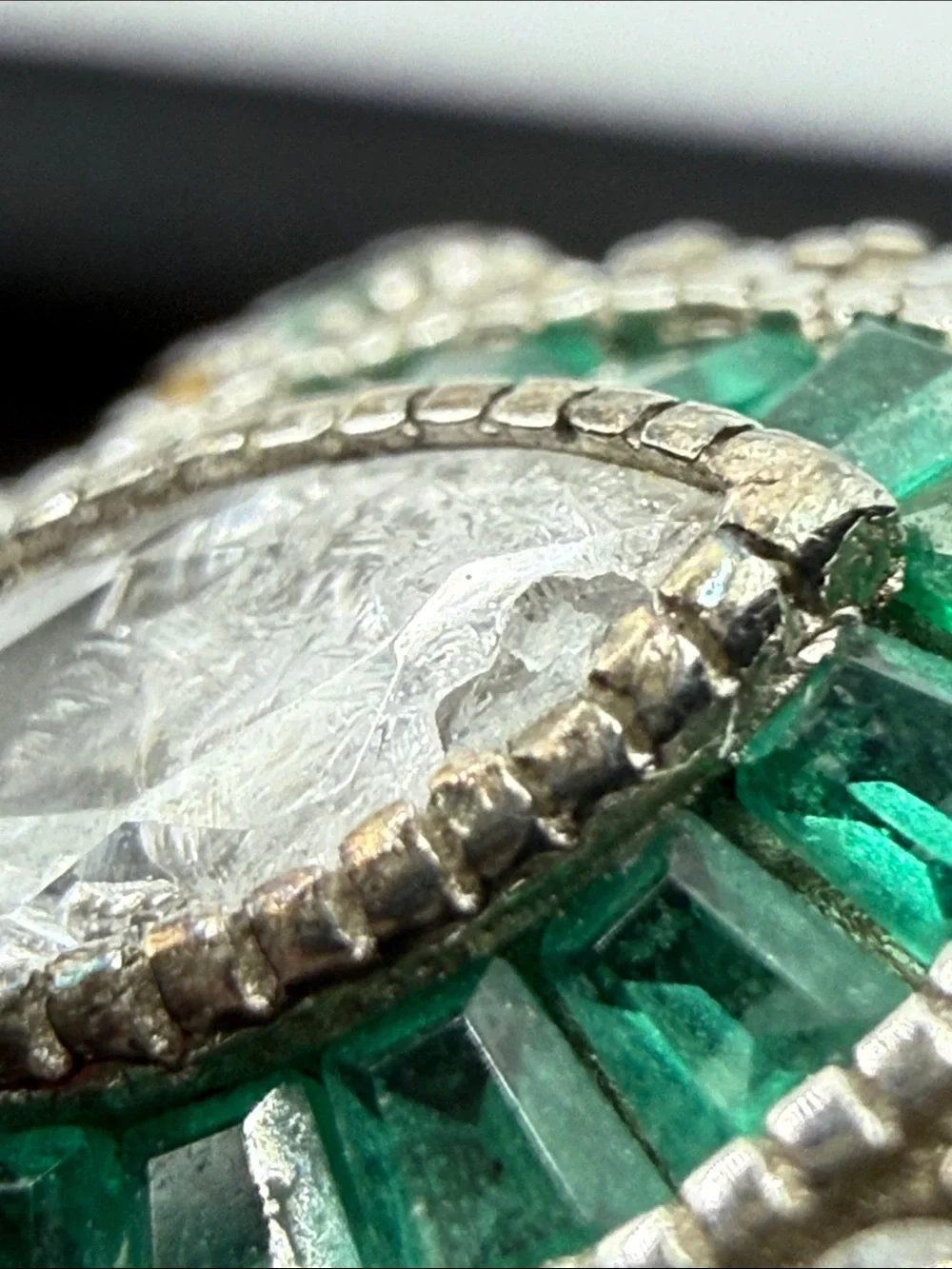 Emerald color Halo Marquise Ring Green & White art deco Statement 925 stamp Sz 5
