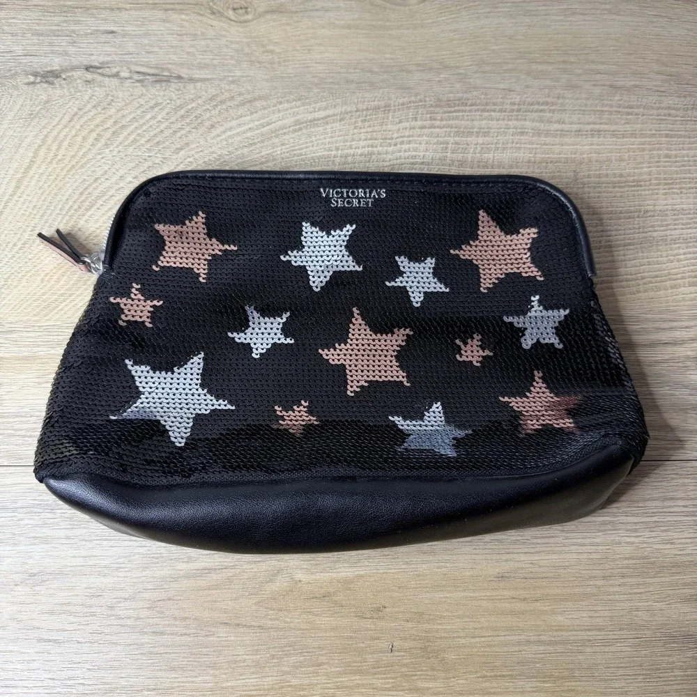 Victoria's‎ Secret Sequin Star Makeup Bag Pouch Black Silver Rose Gold Cosmic