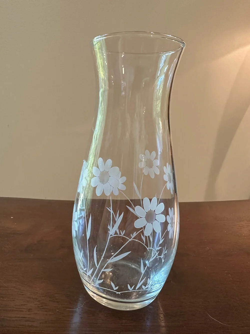 Small glass vase • etched flowers • vintage