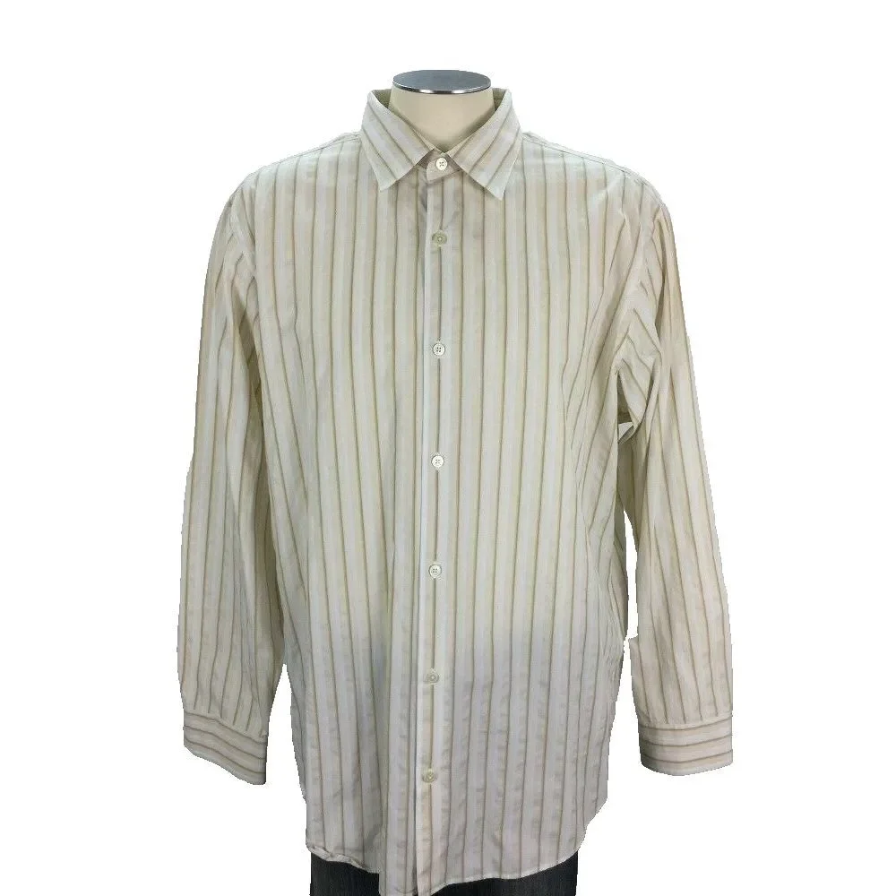 Banana Republic‎ Button Front Shirt XL Tan White Stripe Cotton Mens