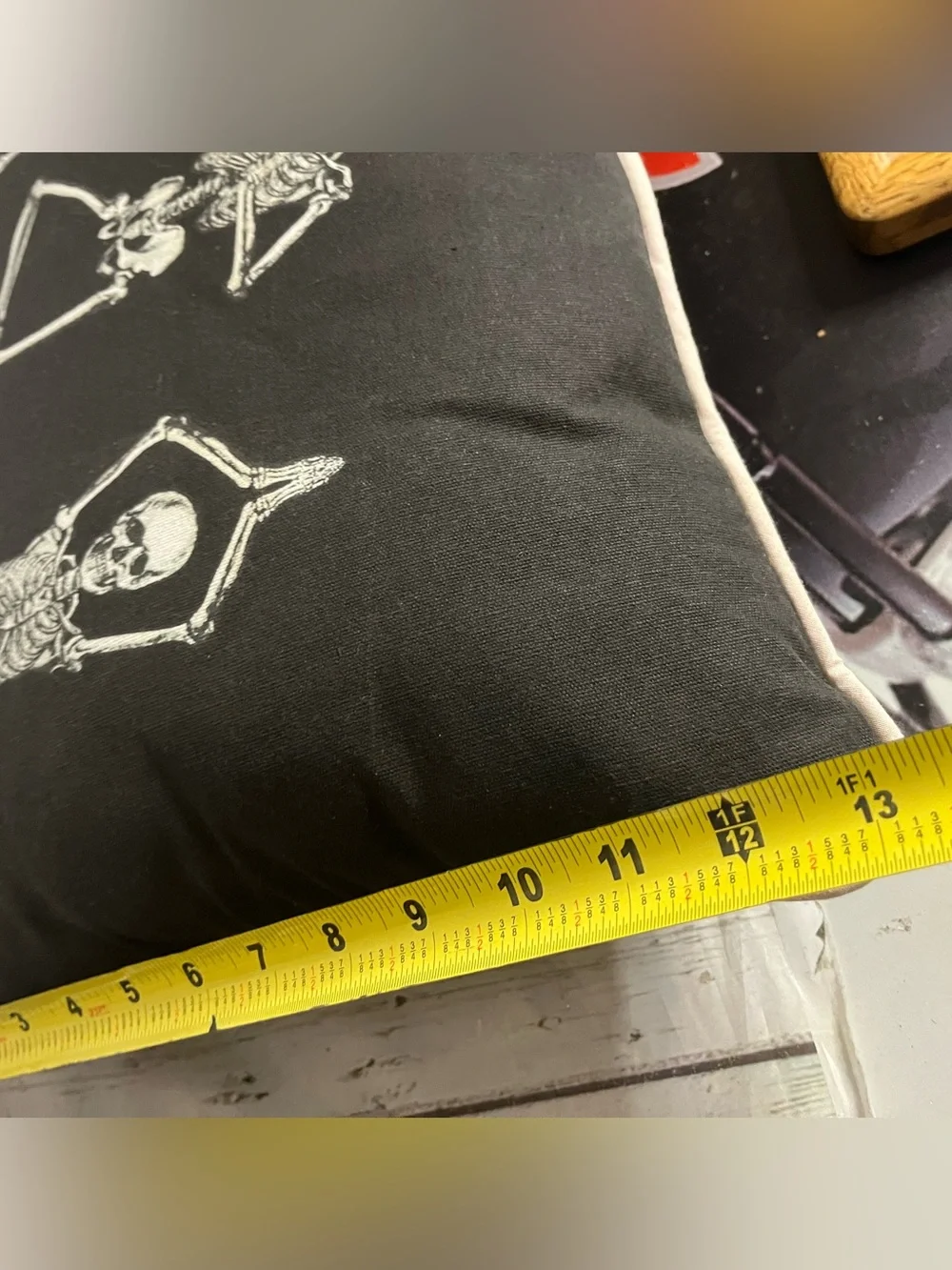 Halloween Yoga Skeleton Lumbar Pillow Black 17x12