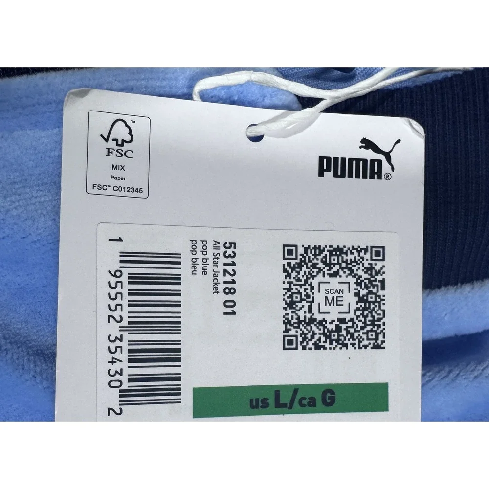Puma TMC All Star Jacket Mens Large Pop Blue‎ Velour Track Zip Retro Streetwear