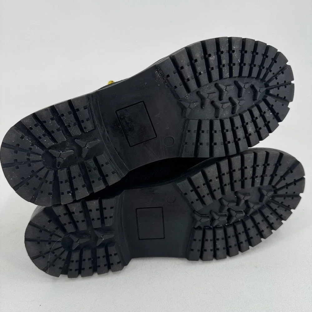 ASOS Design Hiking Boots MENS Black Velvet with Yellow Contrast Lace Up SIZE 9