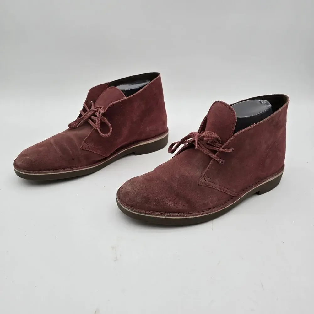 Clarks Boots Mens 9.5 Red Leather Desert Chukka Bootie Lace Up Ankle