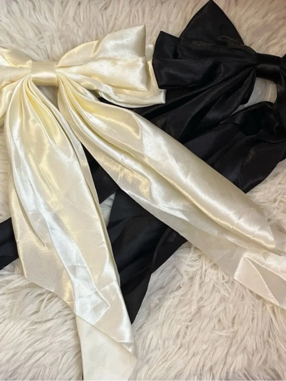3 bundle Bows- 1 white and 1 black satin bows , 1 pink mesh bow