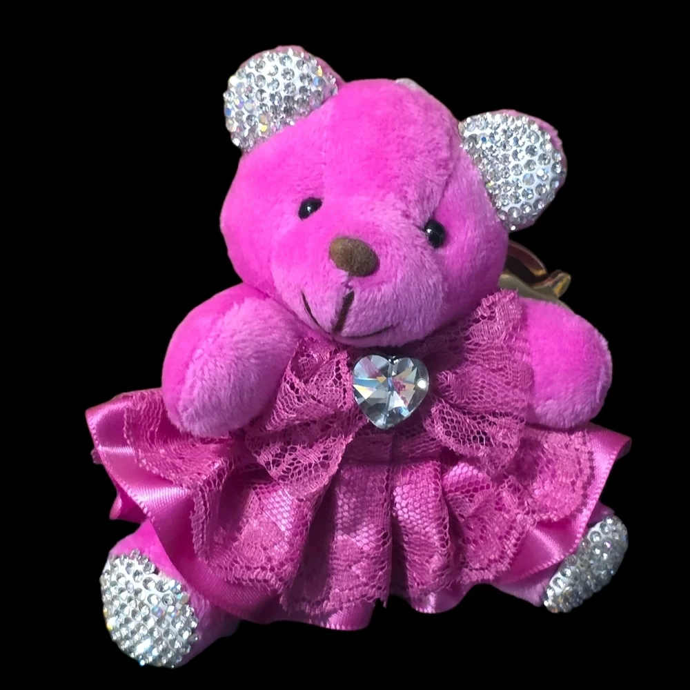 Pink Teddy Bear with Rhinestone Accents Bag Charm
