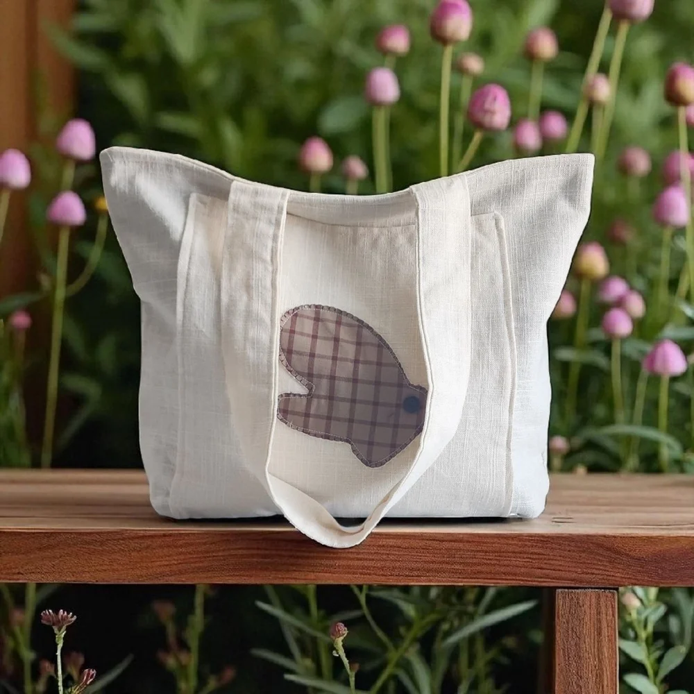 Chic Cream Tote with Plaid Accent