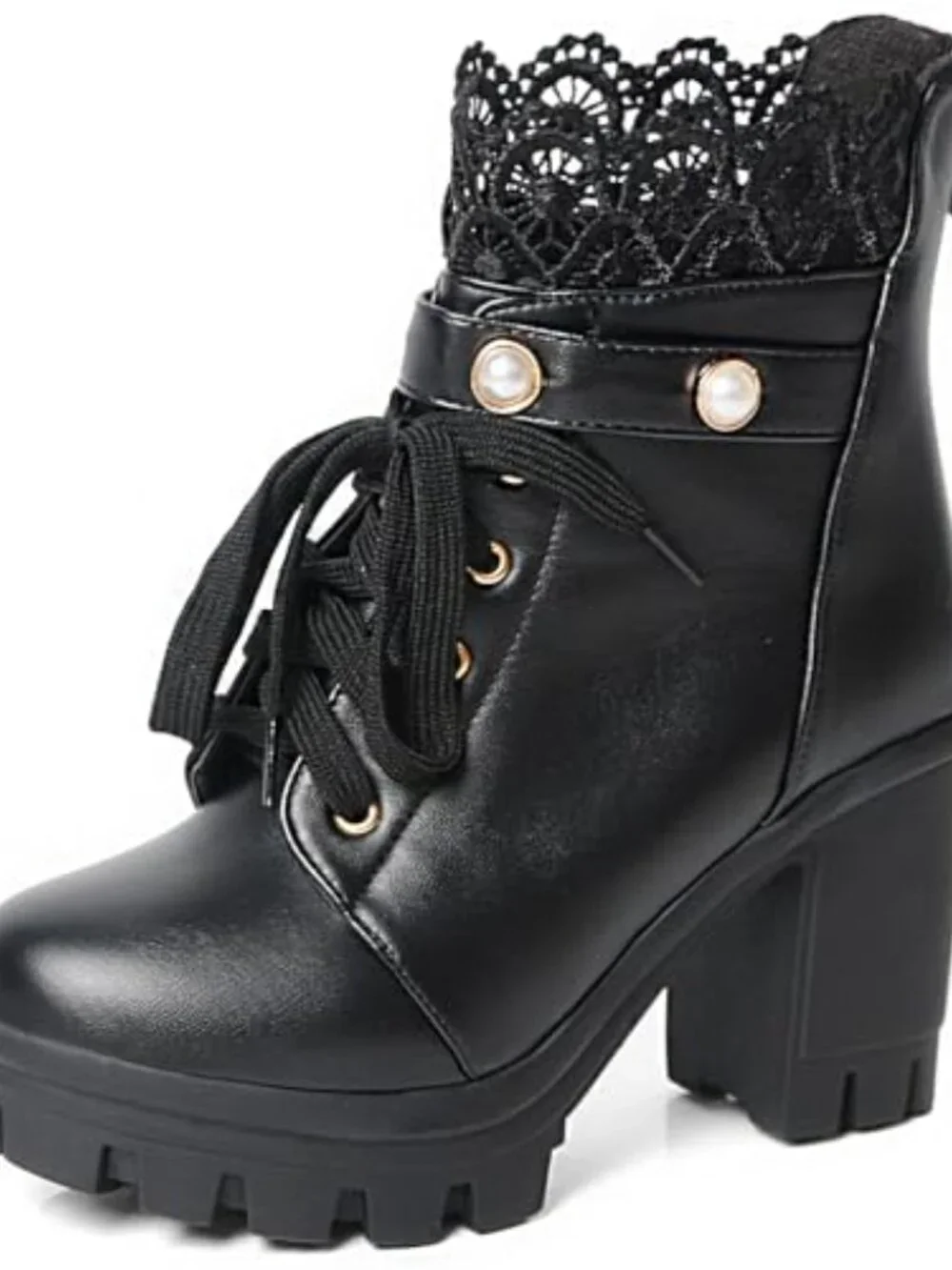 Chunky Platform Combat Ankle Boots with Lace and Buckle Side Zip