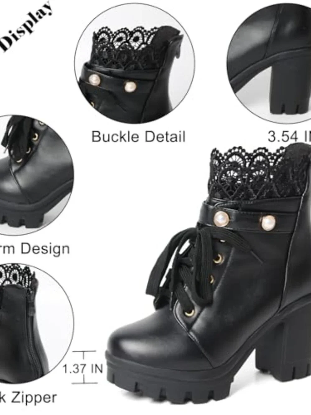 Chunky Platform Combat Ankle Boots with Lace and Buckle Side Zip