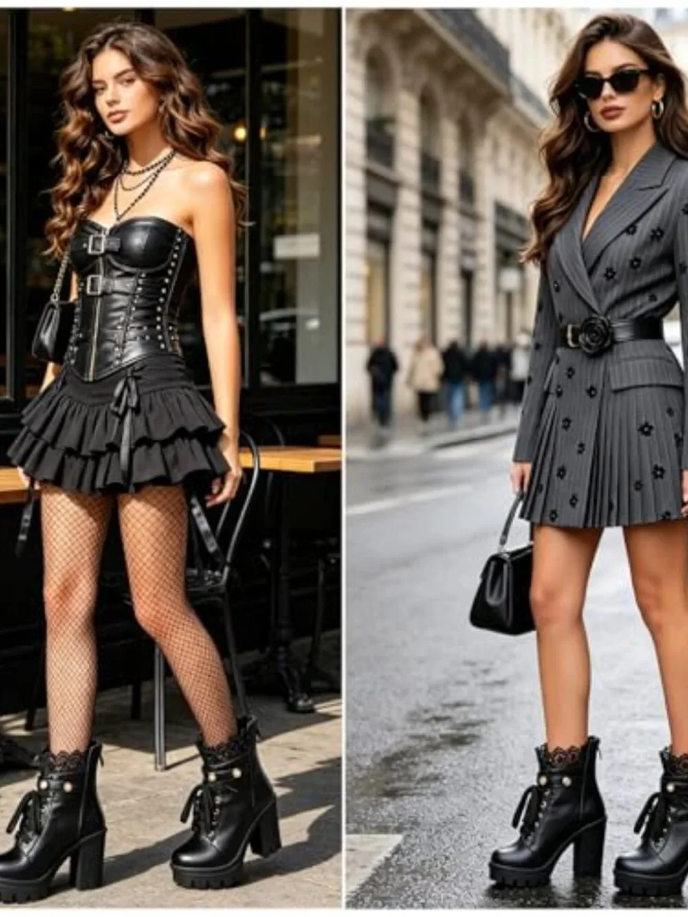 Chunky Platform Combat Ankle Boots with Lace and Buckle Side Zip