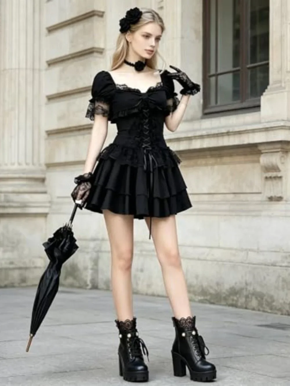 Chunky Platform Combat Ankle Boots with Lace and Buckle Side Zip
