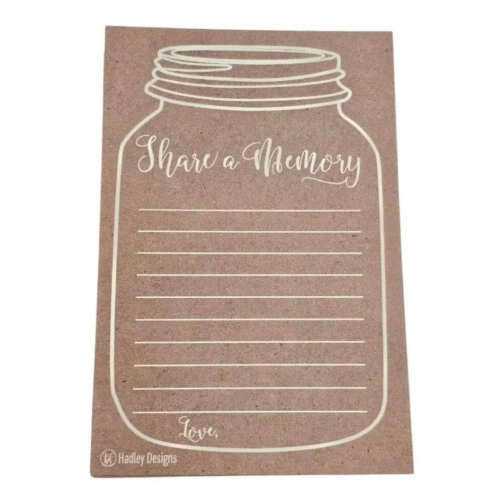 Hadley Designs Share A Memory Rustic Mason Jar Design With Lines For Writing