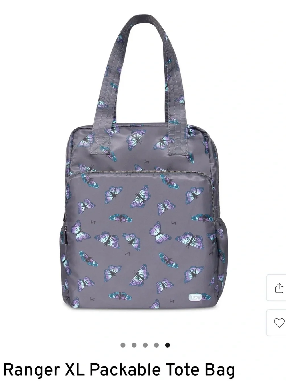 NWT- lug Ranger XL Packable Tote Butterfly Grey Print