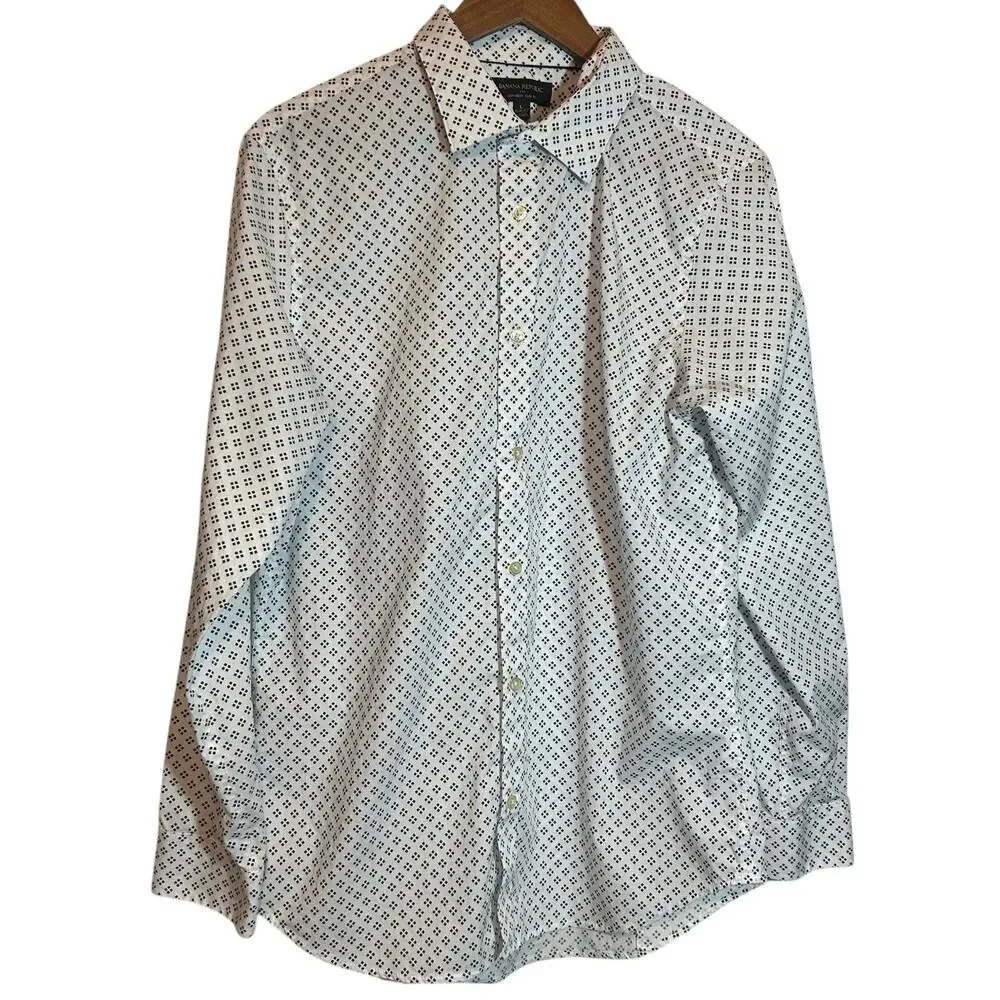 Banana Republic Mens Slim‎ Fit Shirt L Geometric Button Up Preppy Office Travel