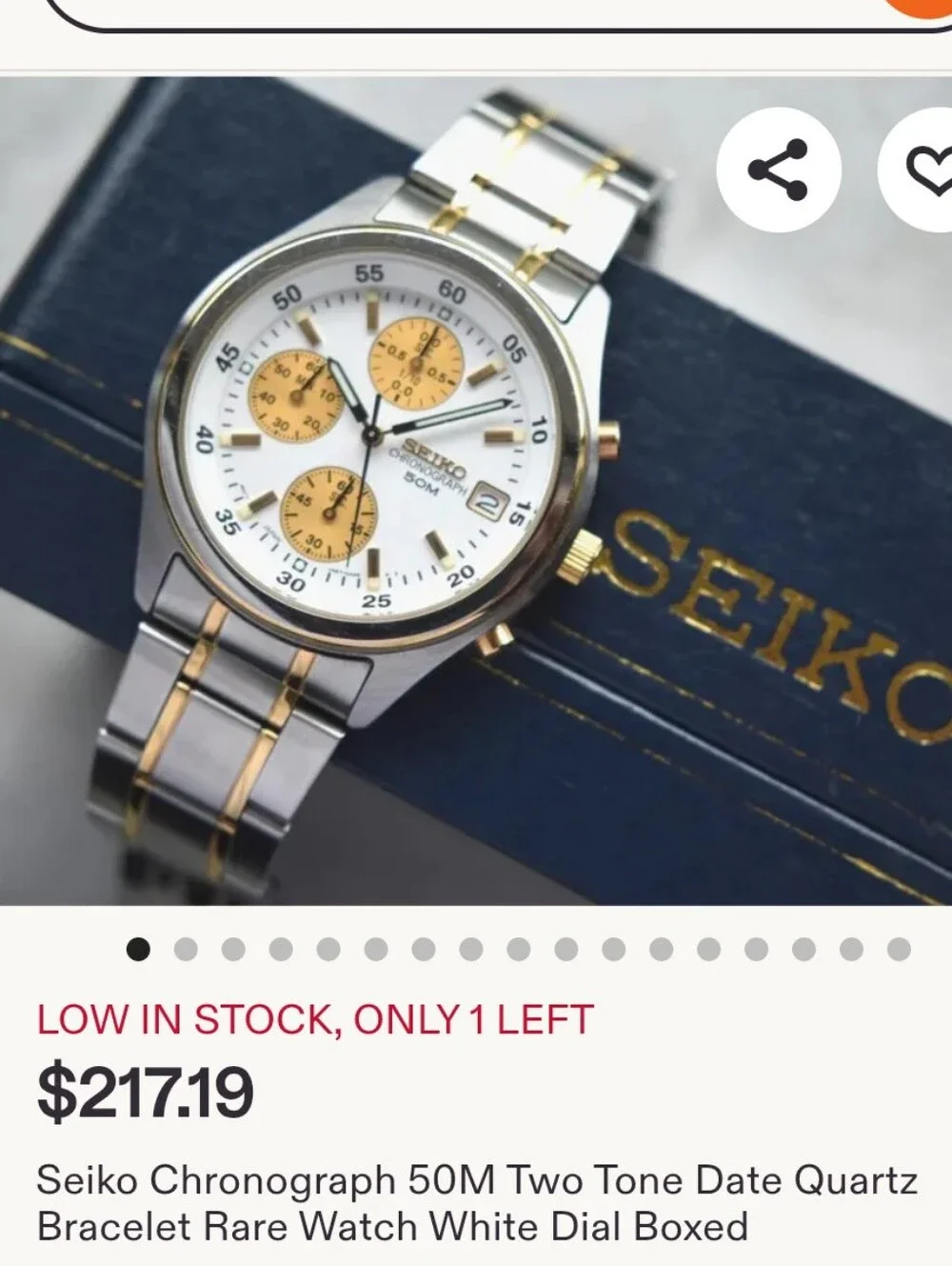 Seiko Two-Tone Silver and Gold Chronograph Watch