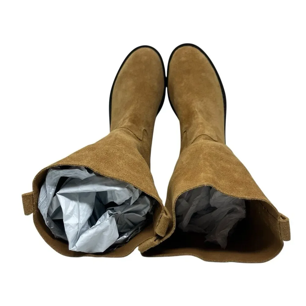 J Crew Tan Suede Mid Calf Pull On Western Boots‎ Leather Luxury Womens 7