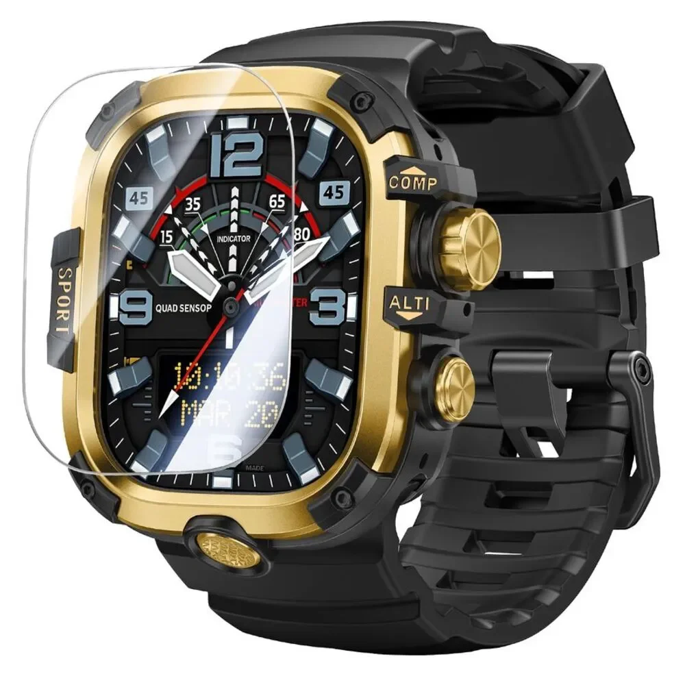 Black 49mm Rugged Case Band Kit for Apple Watch Ultra 3 2 1 Gold No Watch