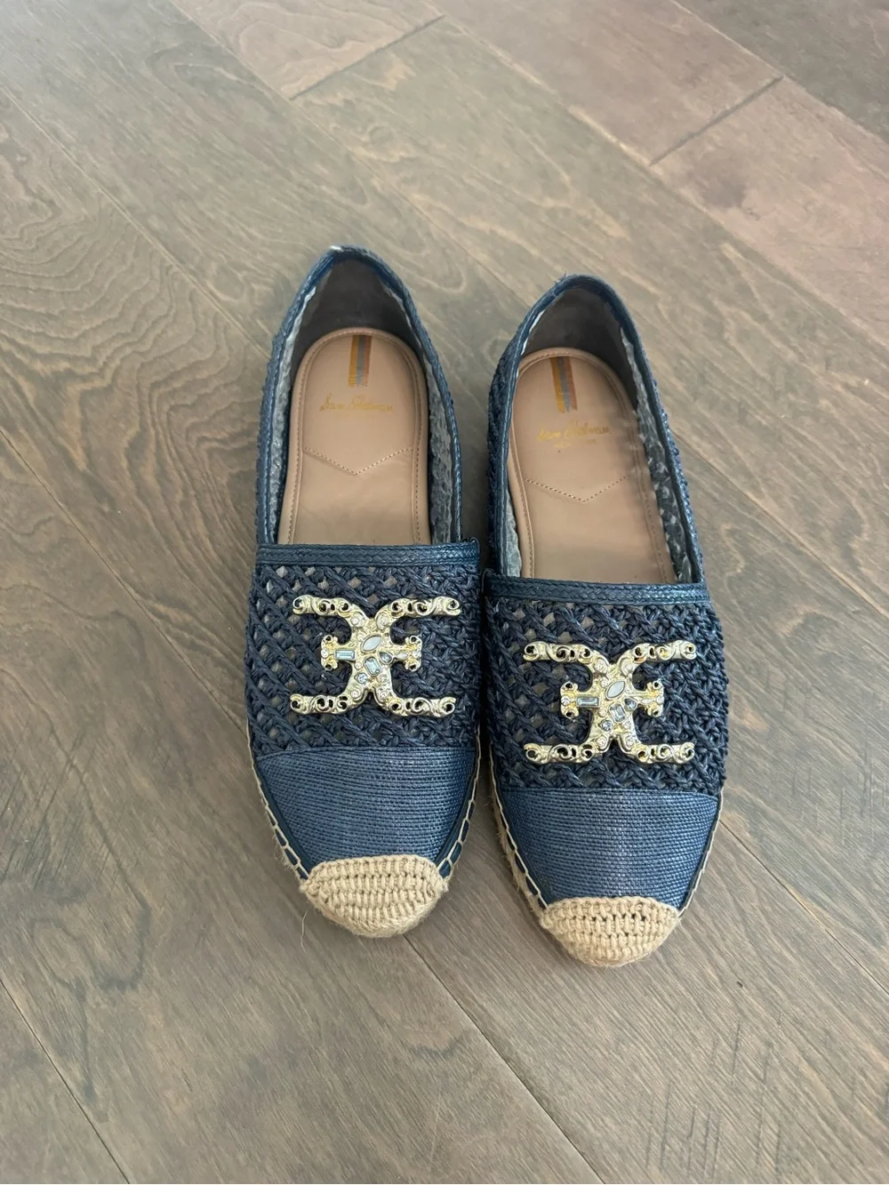 Sam Edelman Navy Blue Espadrille Flats with Gold Logo
